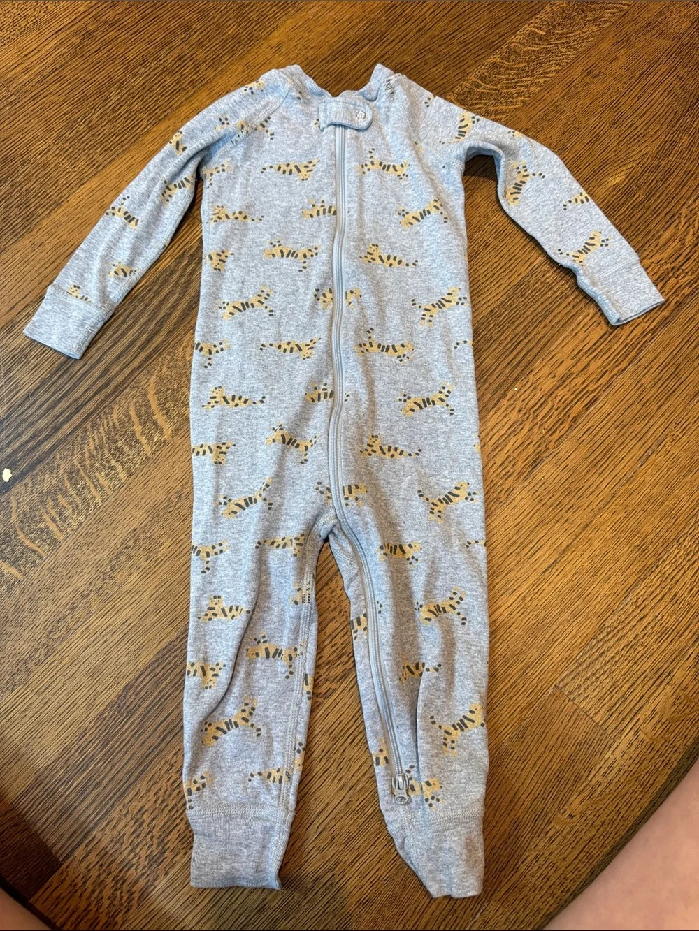 Hanna Andersson Gray Footie One-Piece with Yellow Tiger Print